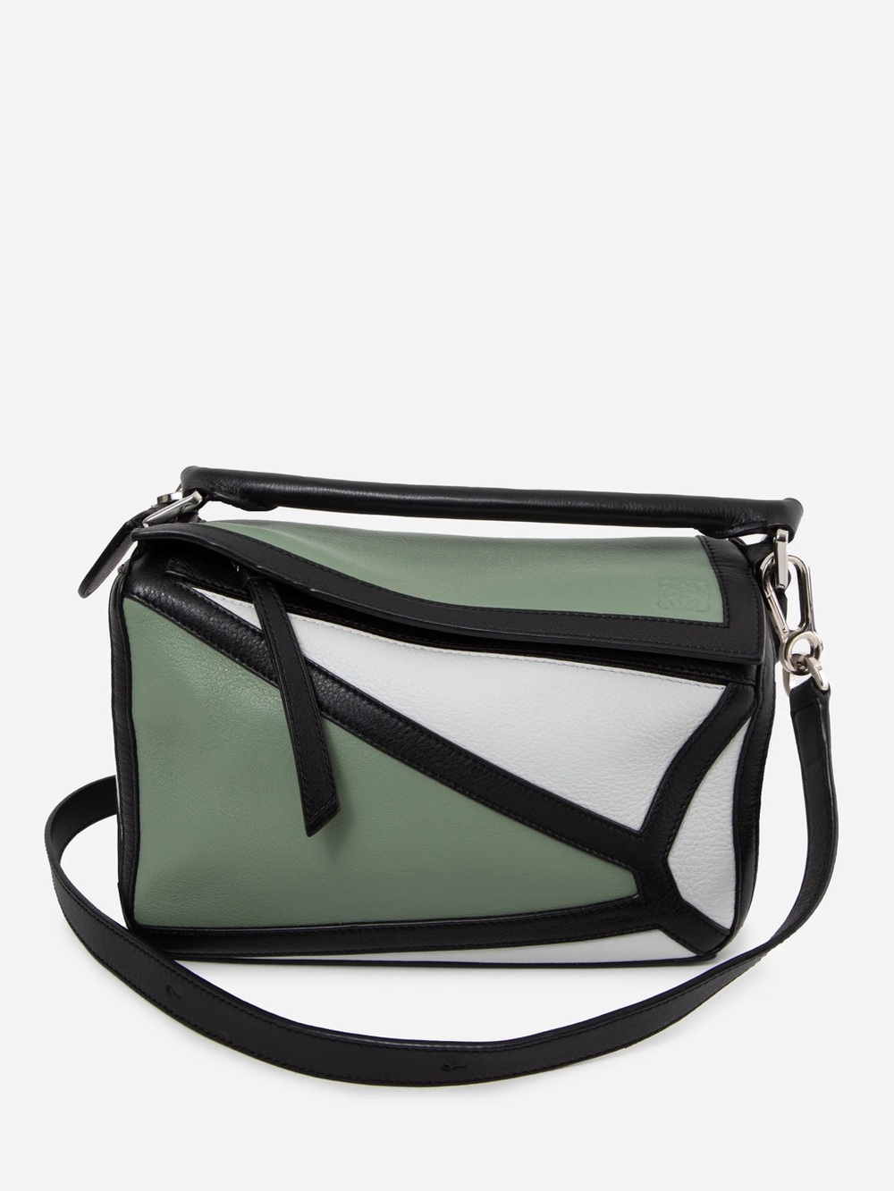 Loewe 2019 Multicolor Calfskin Small Puzzle Bag Green/Black/White
